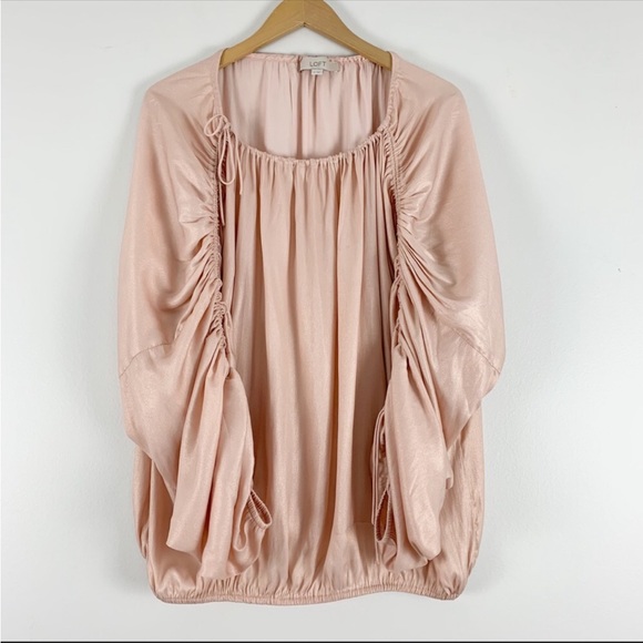LOFT Cinched Long Sleeve Pink Shimmer Top Size M - Picture 1 of 8
